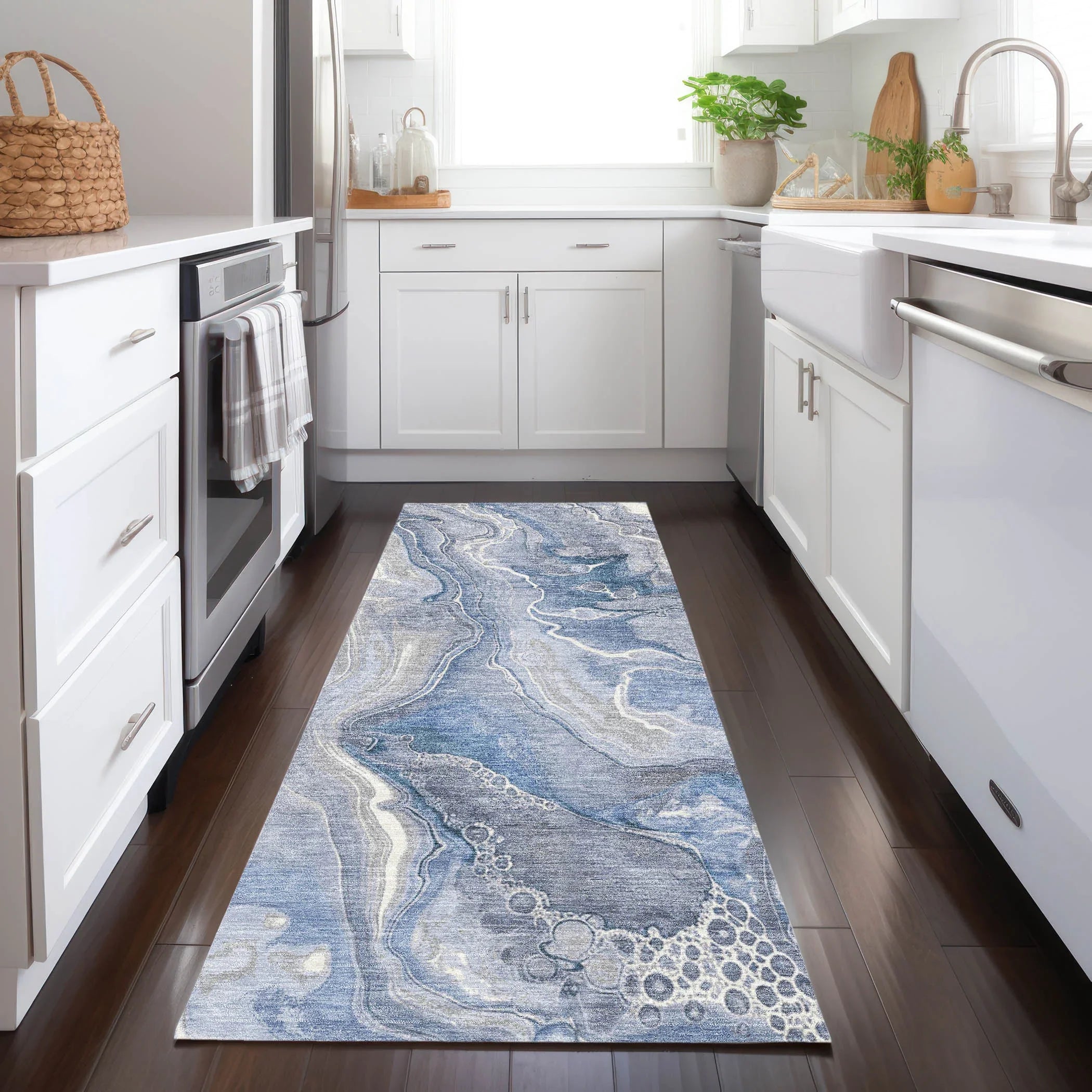 LOOMLAN Rugs Caelara Blue Washable Indoor-Outdoor Rug
