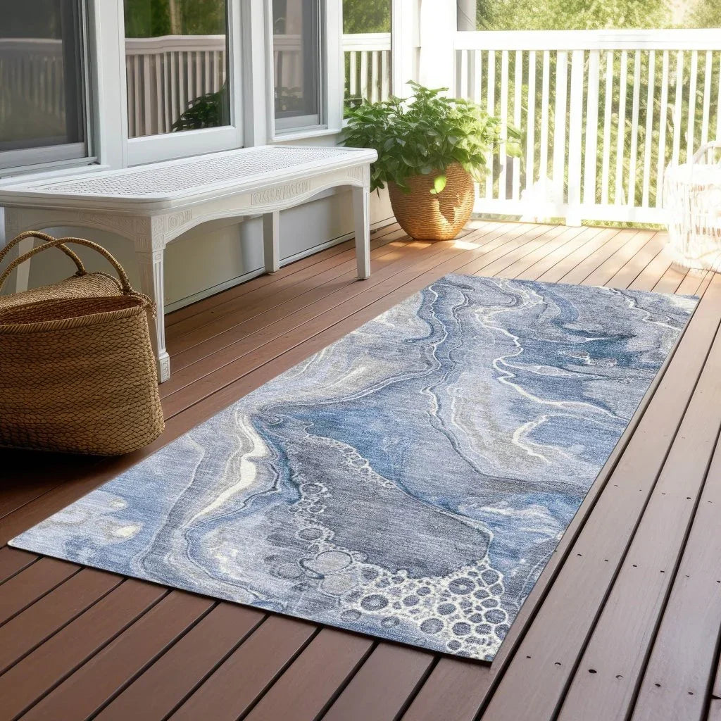LOOMLAN Rugs Caelara Blue Washable Indoor-Outdoor Rug