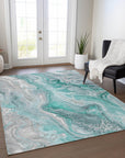 LOOMLAN Rugs Caelara Teal Washable Indoor-Outdoor Rug