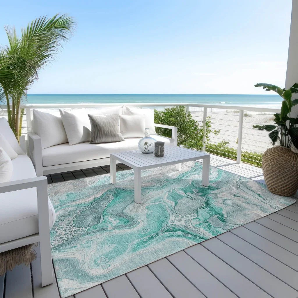 LOOMLAN Rugs Caelara Teal Washable Indoor-Outdoor Rug