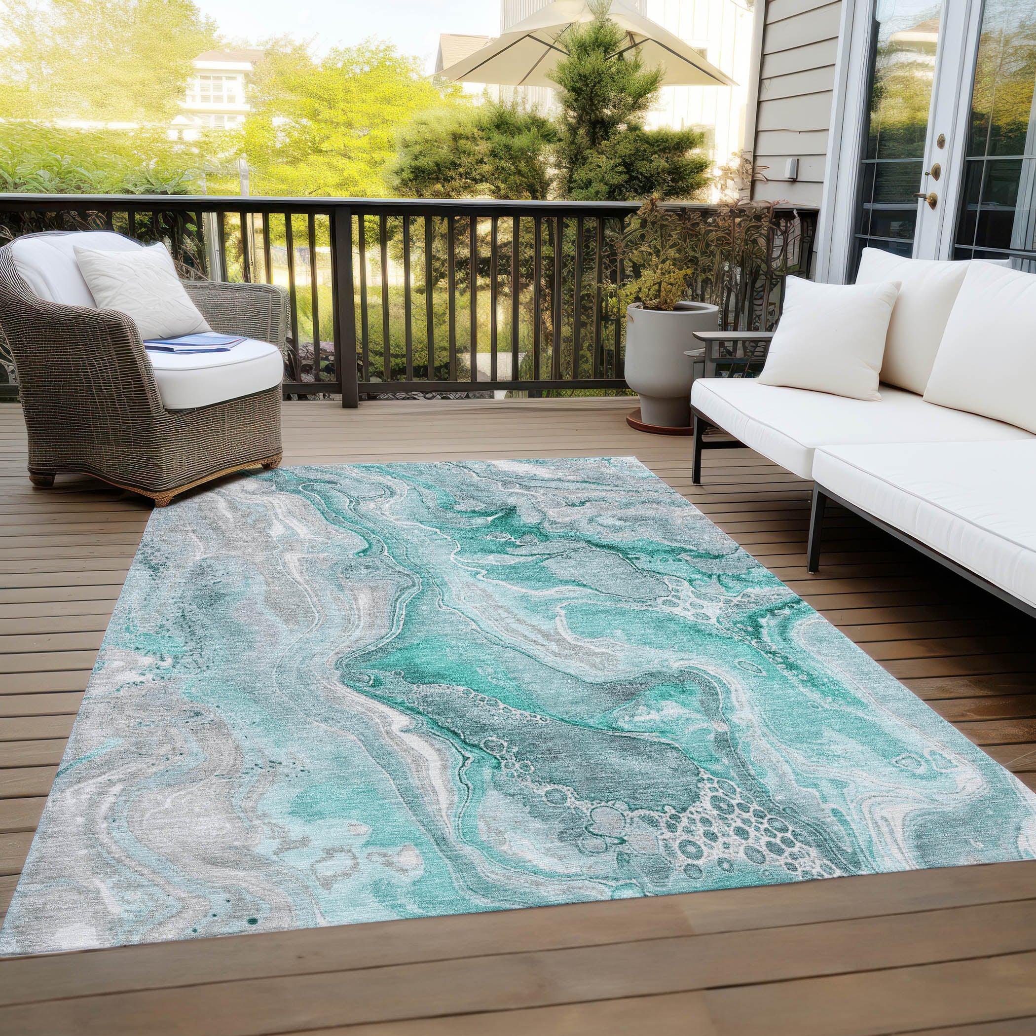 LOOMLAN Rugs Caelara Teal Washable Indoor-Outdoor Rug