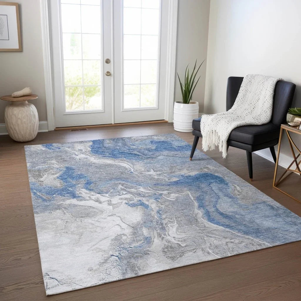 LOOMLAN Rugs Caelaris Blue Washable Indoor-Outdoor Rug