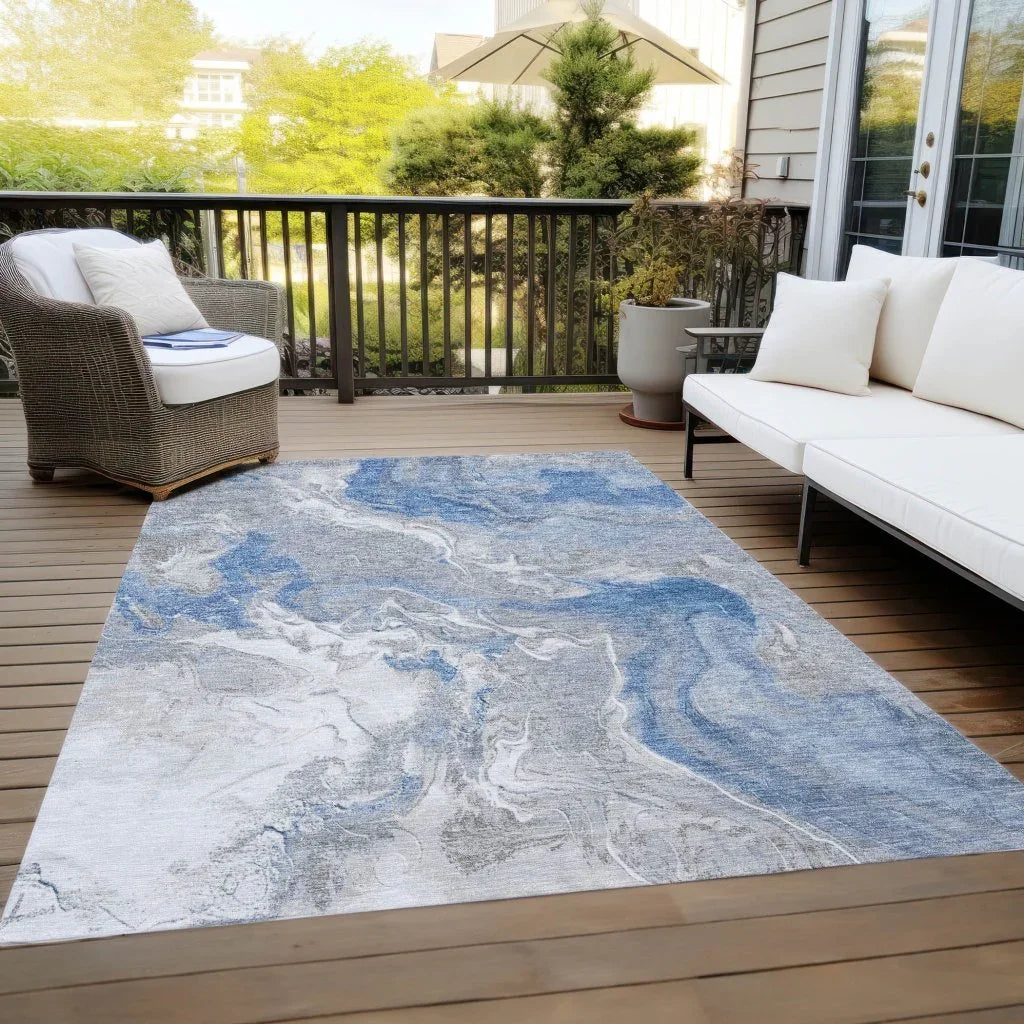 LOOMLAN Rugs Caelaris Blue Washable Indoor-Outdoor Rug