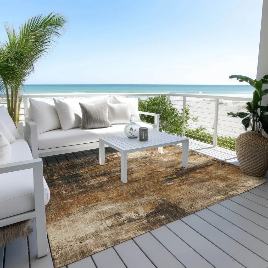 LOOMLAN Rugs Caelion Brown Washable Indoor-Outdoor Rug