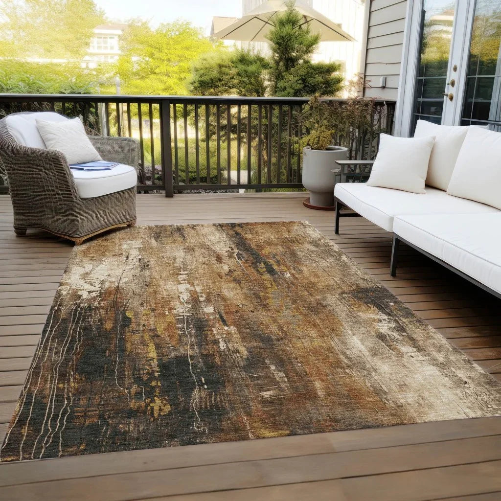 LOOMLAN Rugs Caelion Brown Washable Indoor-Outdoor Rug