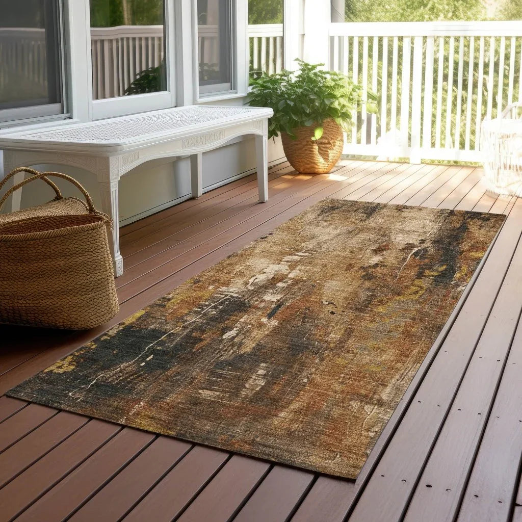 LOOMLAN Rugs Caelion Brown Washable Indoor-Outdoor Rug