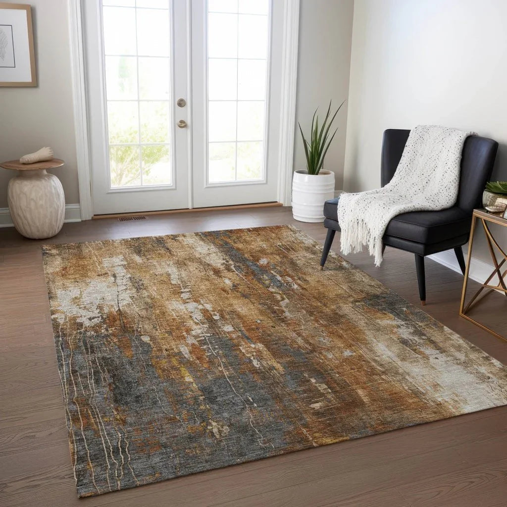 LOOMLAN Rugs Caelion Orange Washable Indoor-Outdoor Rug