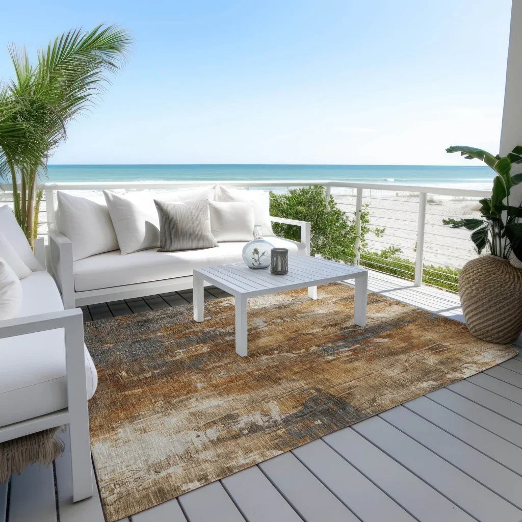 LOOMLAN Rugs Caelion Orange Washable Indoor-Outdoor Rug