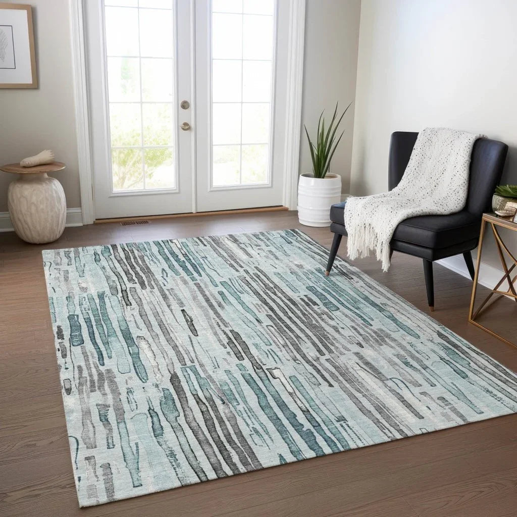 LOOMLAN Rugs Caelira Teal Washable Indoor-Outdoor Rug