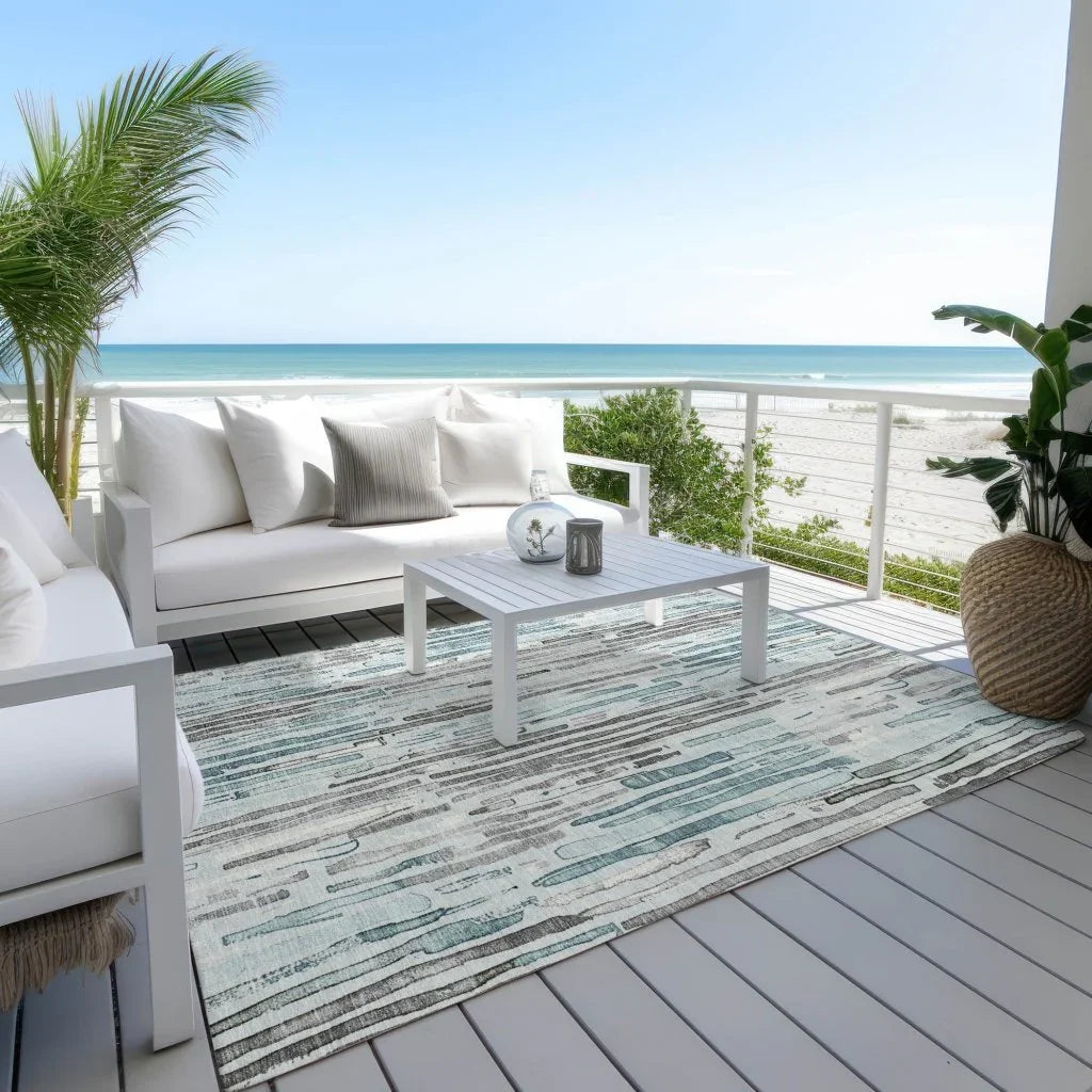 LOOMLAN Rugs Caelira Teal Washable Indoor-Outdoor Rug