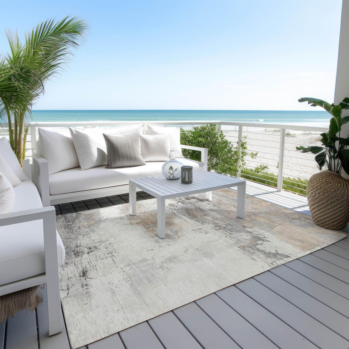 LOOMLAN Rugs Caelius Ivory Washable Indoor-Outdoor Rug