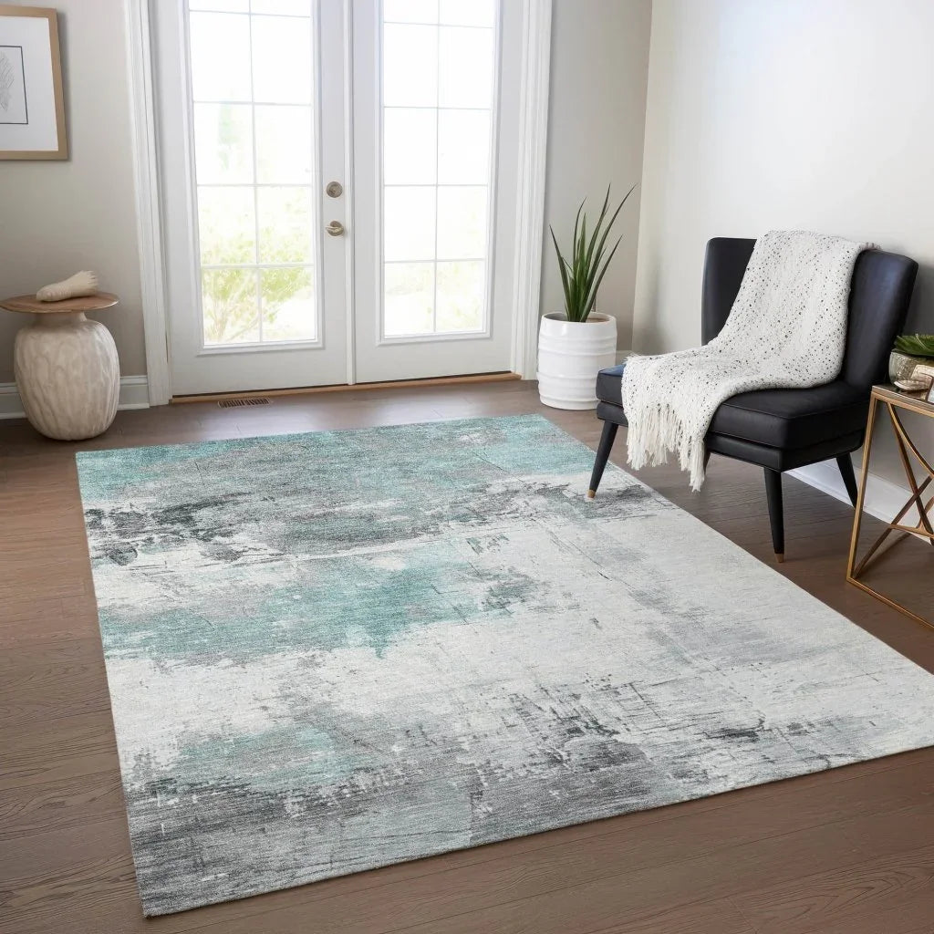 LOOMLAN Rugs Caelius Teal Washable Indoor-Outdoor Rug