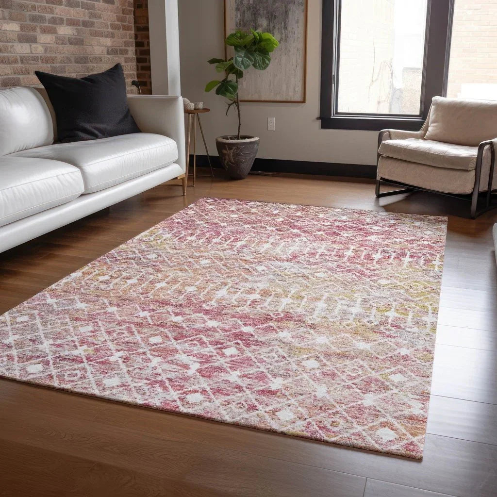 LOOMLAN Rugs Calandria Pink Washable Indoor-Outdoor Rug