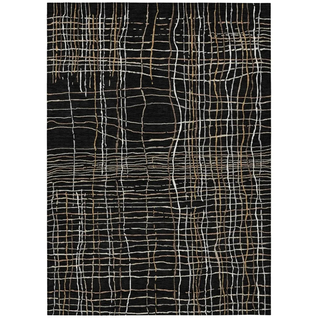 LOOMLAN Rugs Calista Black Washable Indoor-Outdoor Rug