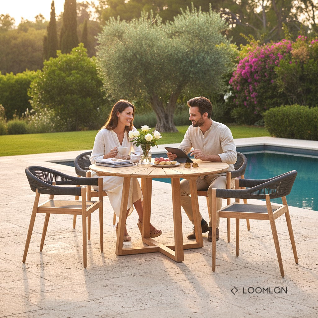 HiTeak Cambria Round Teak Outdoor Dining Table