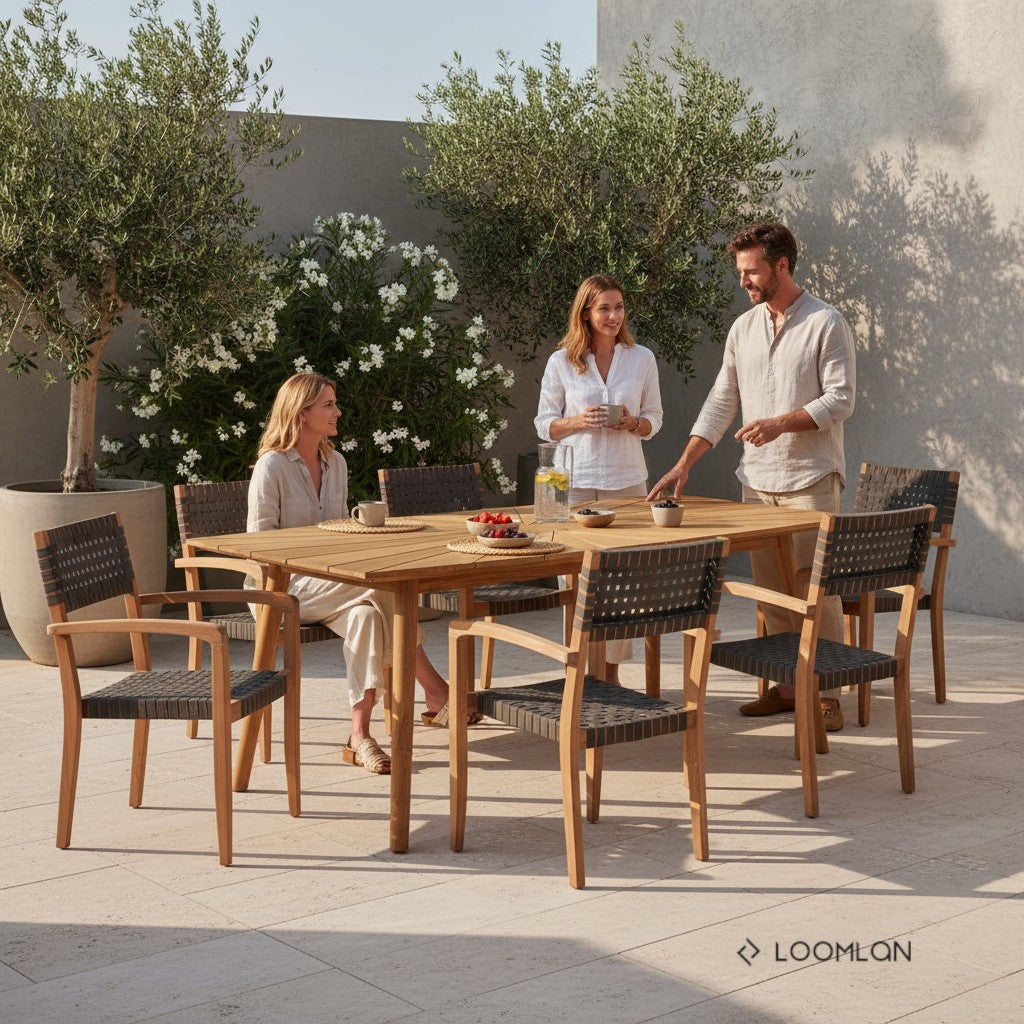 HiTeak Cambria Teak Patio Rectangular Dining Set 7PC