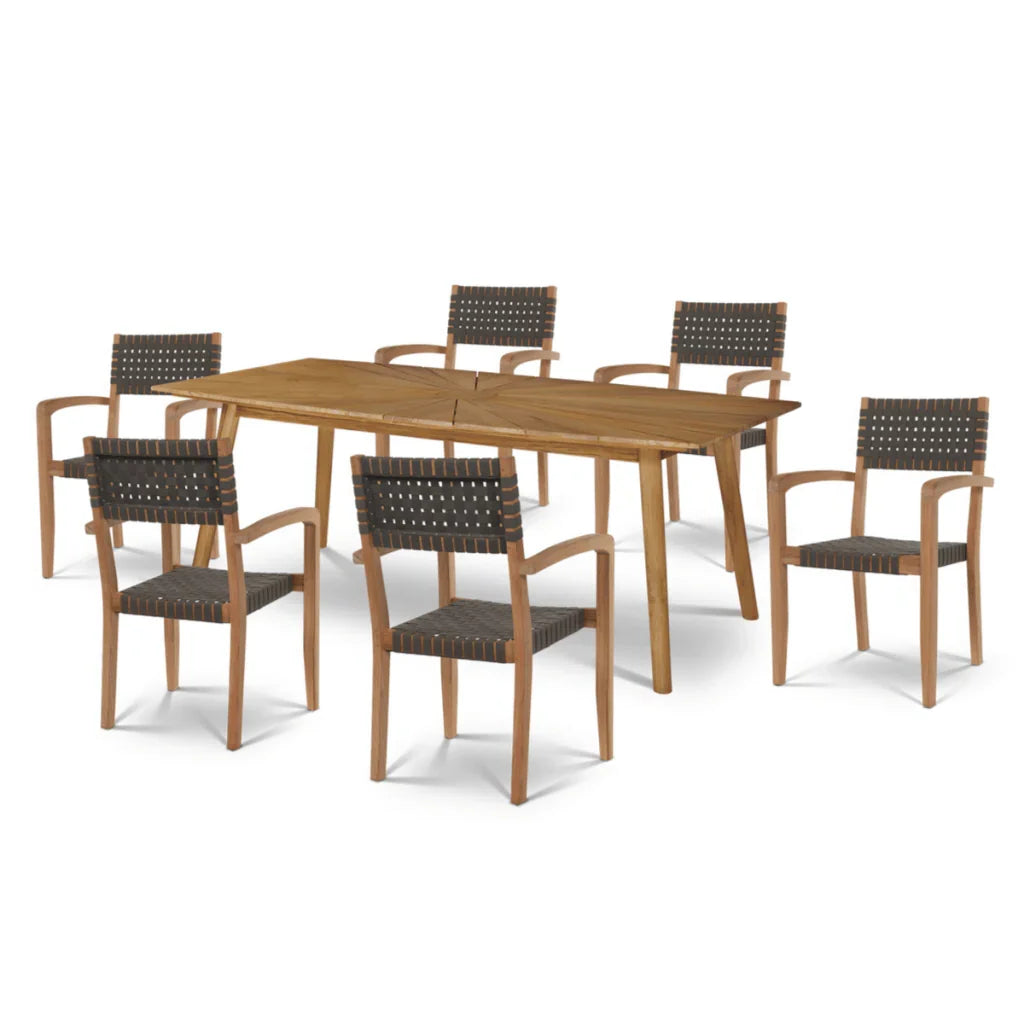 HiTeak Cambria Teak Patio Rectangular Dining Set 7PC