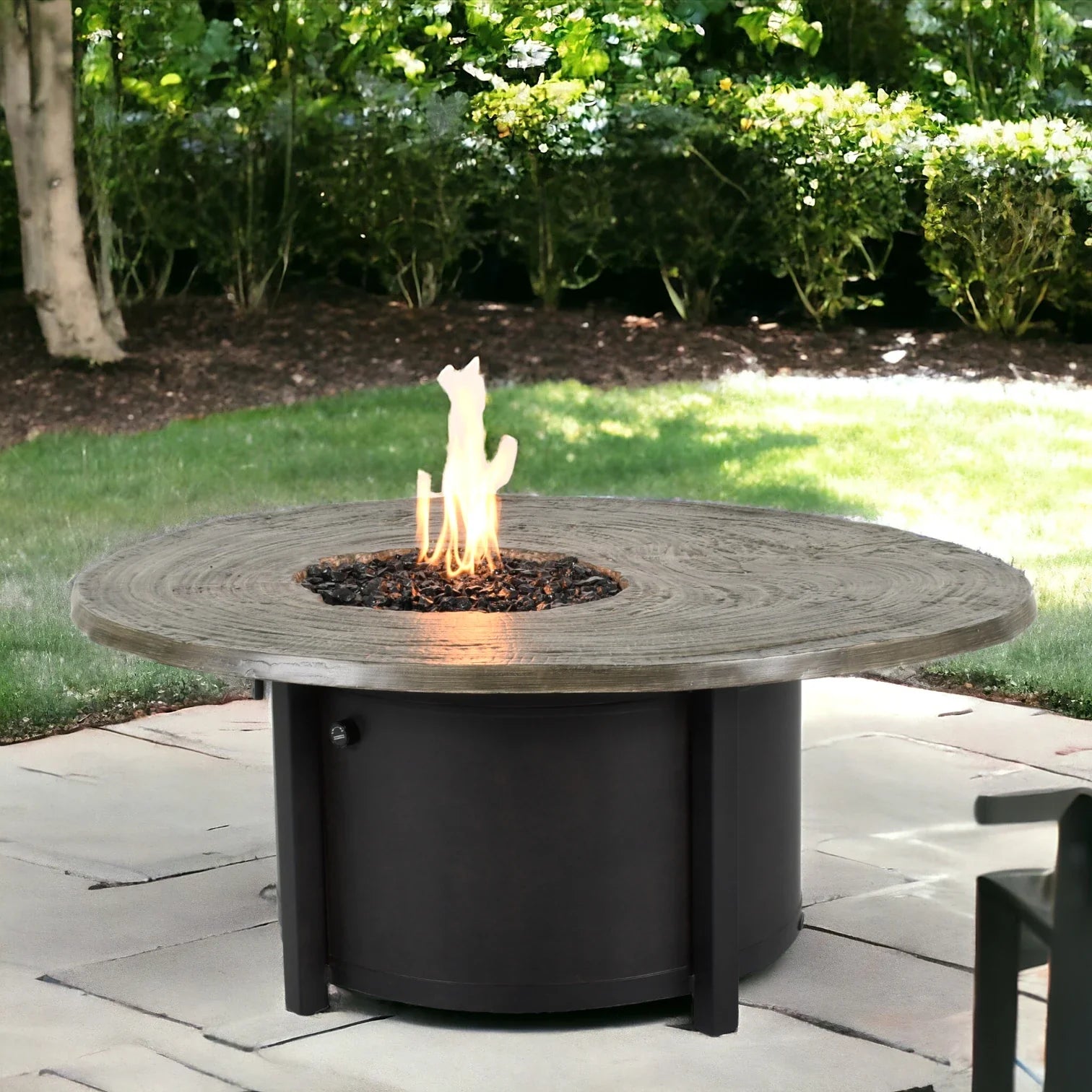 Nature&#39;s Wood Round Firepit Table Live Edge Top