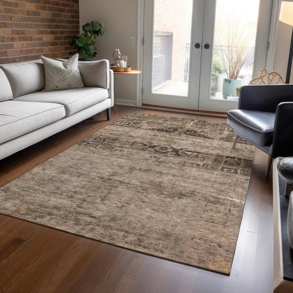 LOOMLAN Rugs Charix Brown Washable Indoor-Outdoor Rug