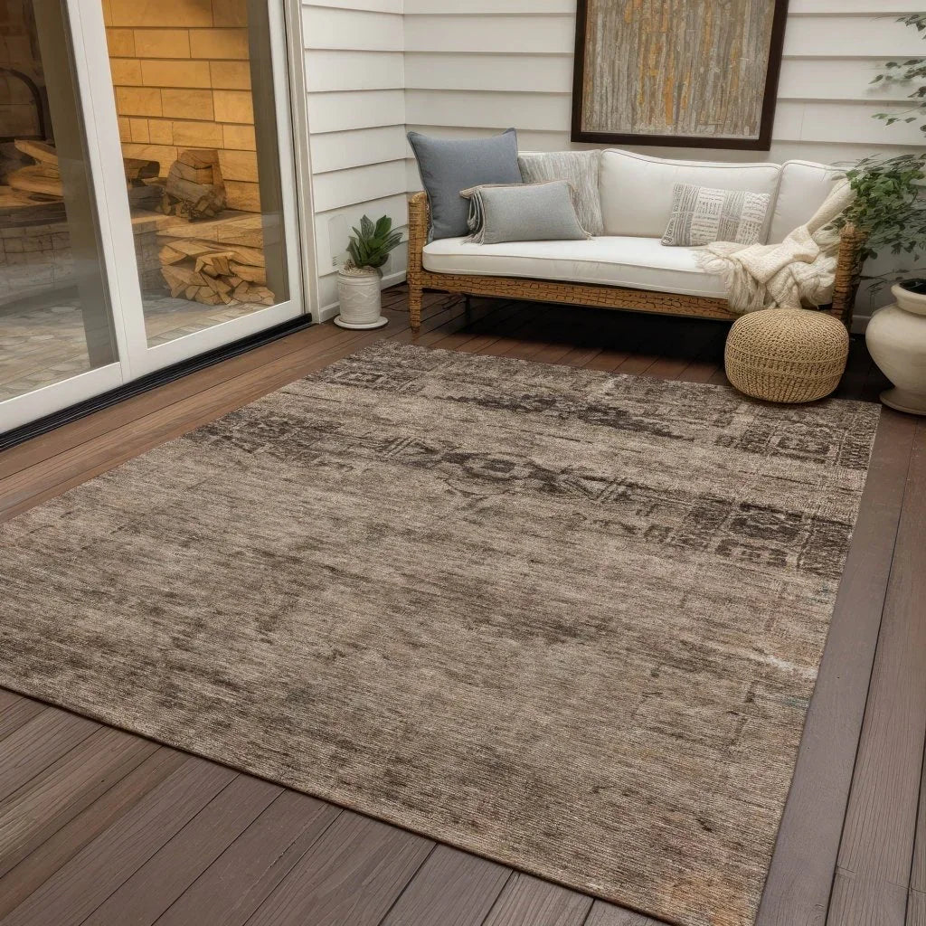LOOMLAN Rugs Charix Brown Washable Indoor-Outdoor Rug