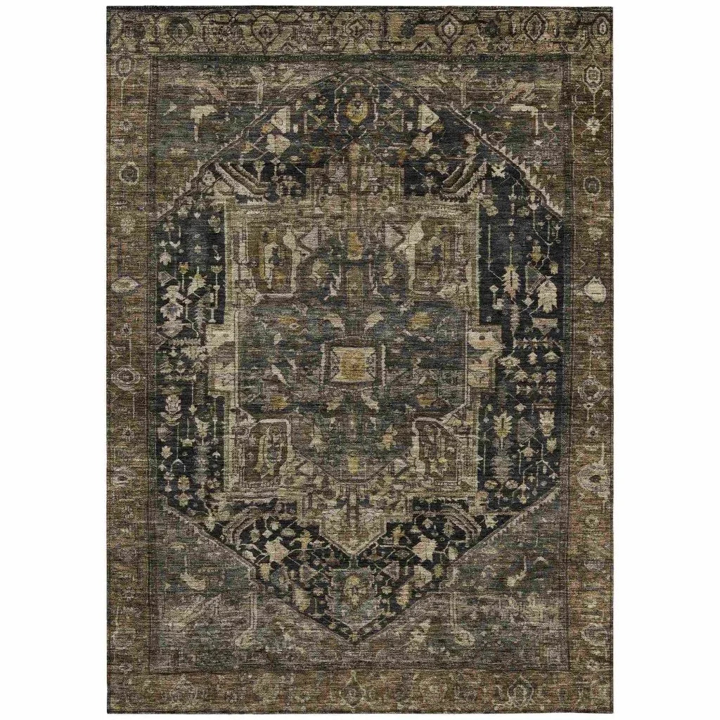 LOOMLAN Rugs Clarina Brown Washable Indoor-Outdoor Rug
