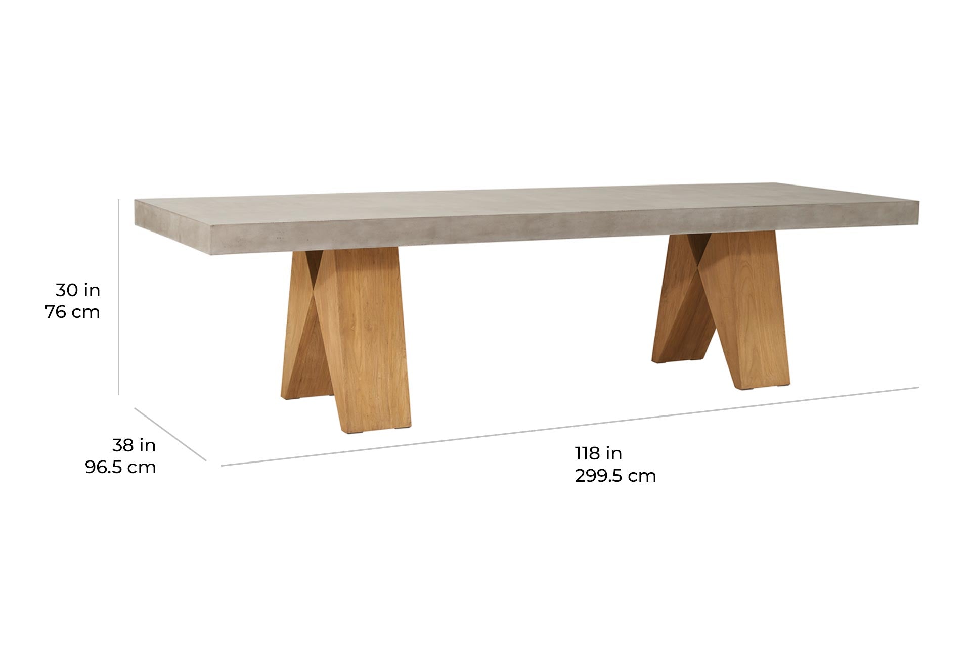 Clip Teak and Concrete Dining Table - 118&quot; - Slate Grey Outdoor Dining Table-Outdoor Dining Tables-Seasonal Living-LOOMLAN