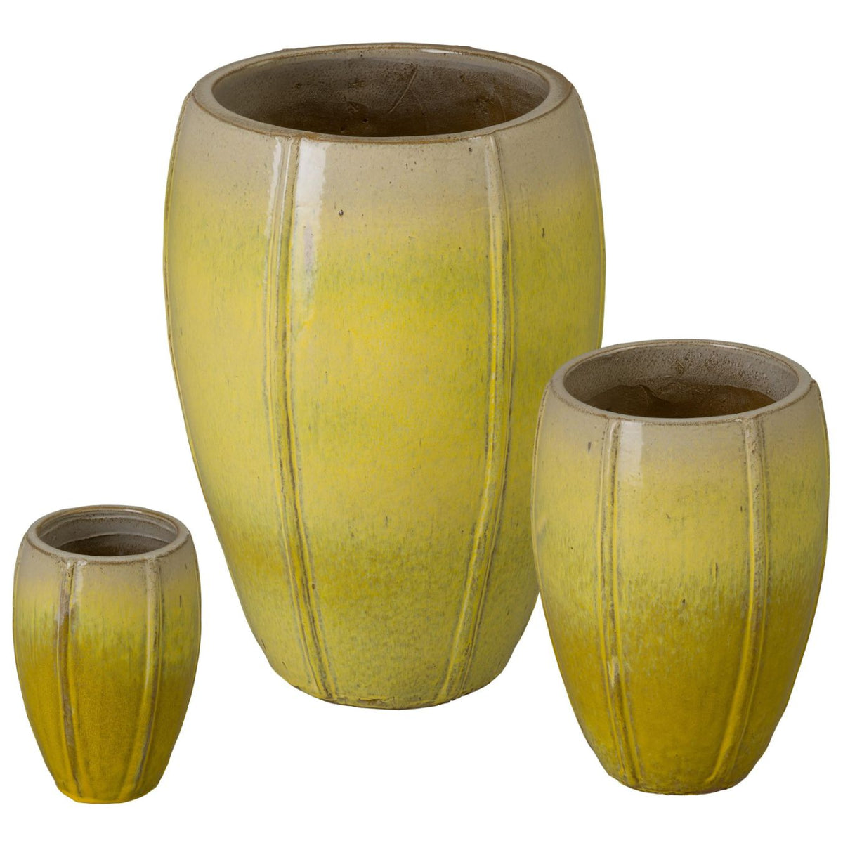 Emissary Crest Yellow Ceramic Tall Outdoor Planter (Set of 3)