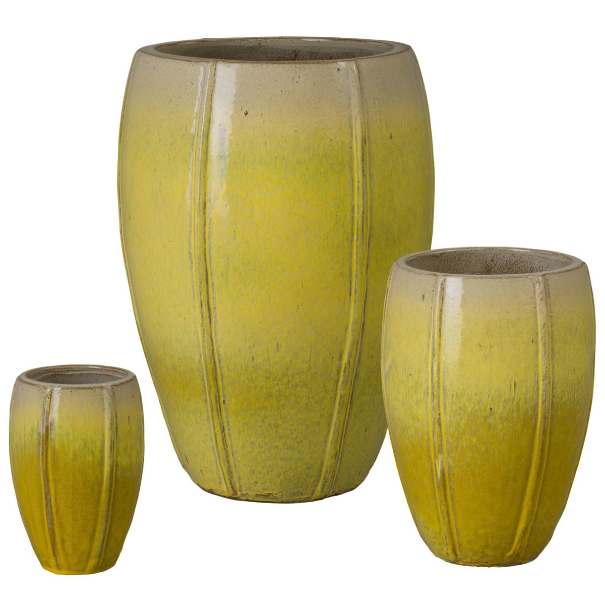 Emissary Crest Yellow Ceramic Tall Outdoor Planter (Set of 3)