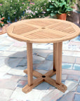 Curtis 35.5-inch Round Teak Outdoor Dining Table with Umbrella Hole-Outdoor Dining Tables-HiTeak-LOOMLAN