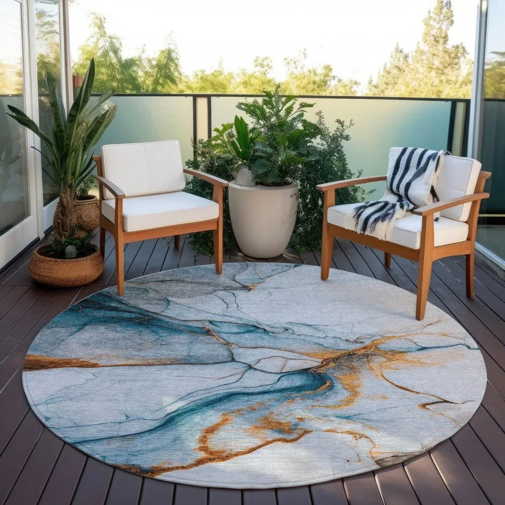 LOOMLAN Rugs Daeanor Blue Washable Indoor-Outdoor Rug