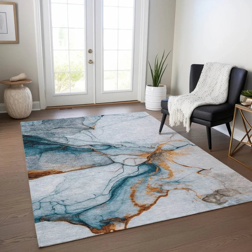 LOOMLAN Rugs Daeanor Blue Washable Indoor-Outdoor Rug