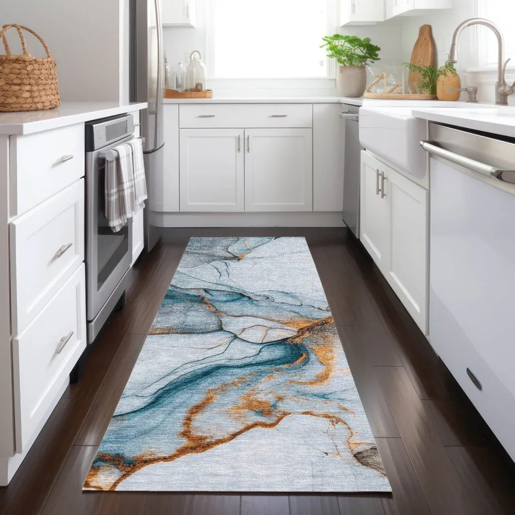 LOOMLAN Rugs Daeanor Blue Washable Indoor-Outdoor Rug