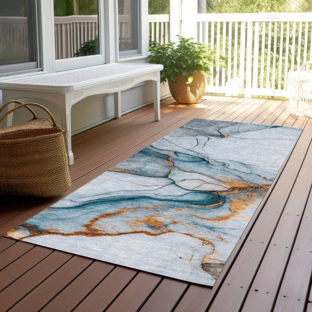 LOOMLAN Rugs Daeanor Blue Washable Indoor-Outdoor Rug
