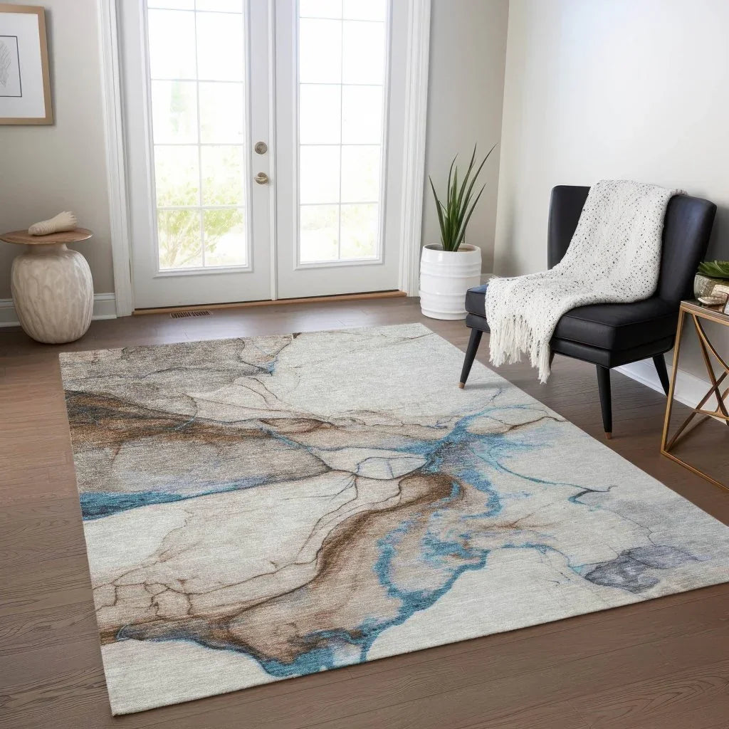 LOOMLAN Rugs Daeanor Brown Washable Indoor-Outdoor Rug