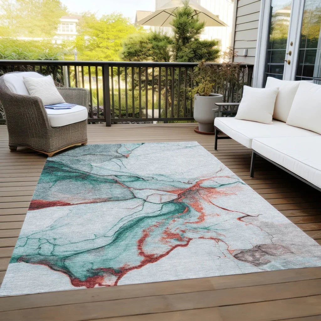 LOOMLAN Rugs Daeanor Teal Washable Indoor-Outdoor Rug