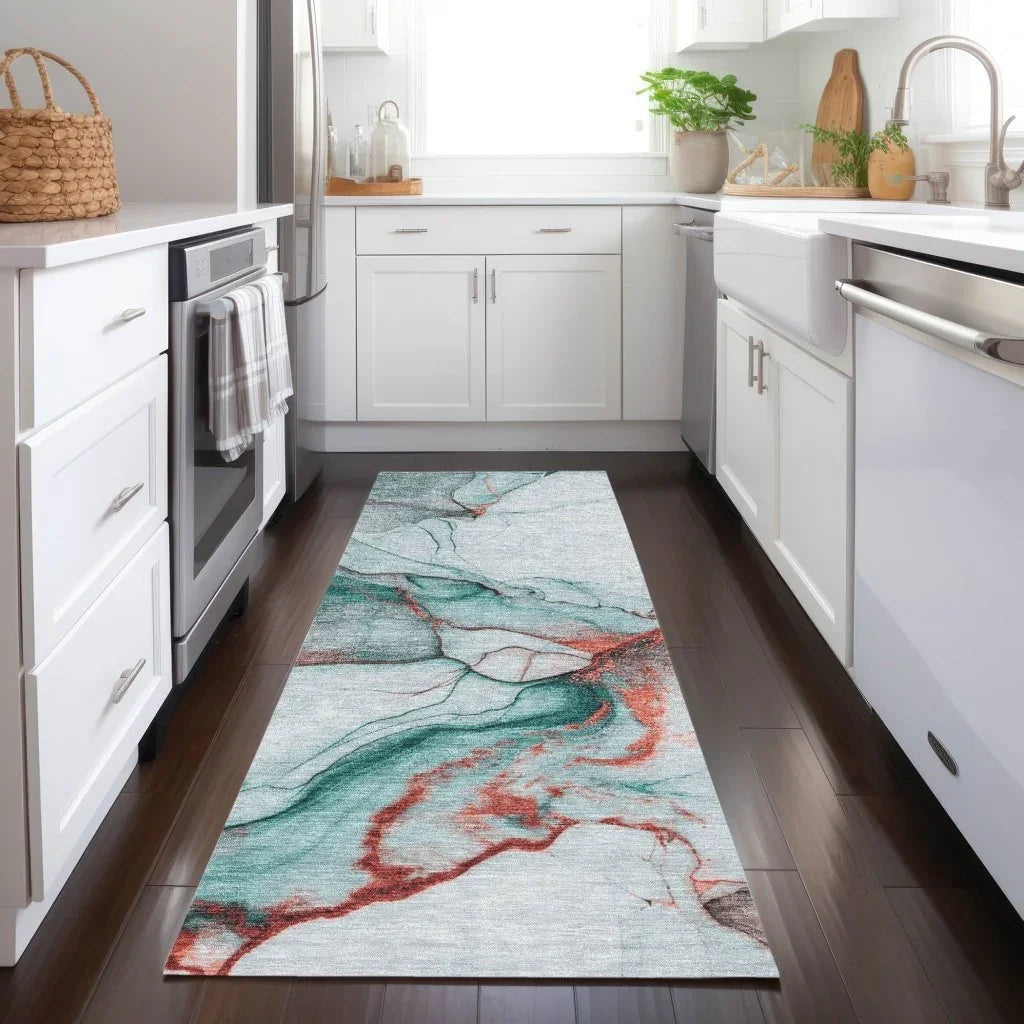 LOOMLAN Rugs Daeanor Teal Washable Indoor-Outdoor Rug