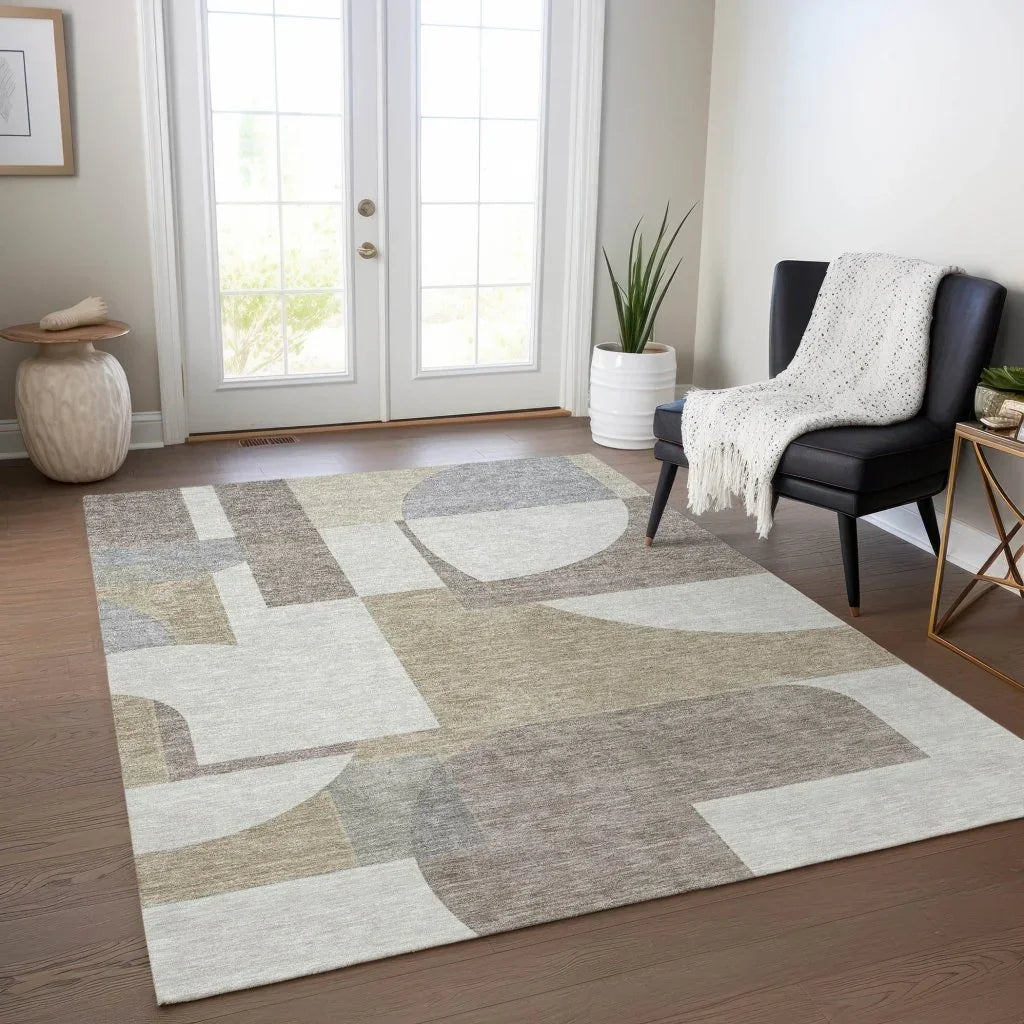 LOOMLAN Rugs Daeel Brown Washable Indoor-Outdoor Rug