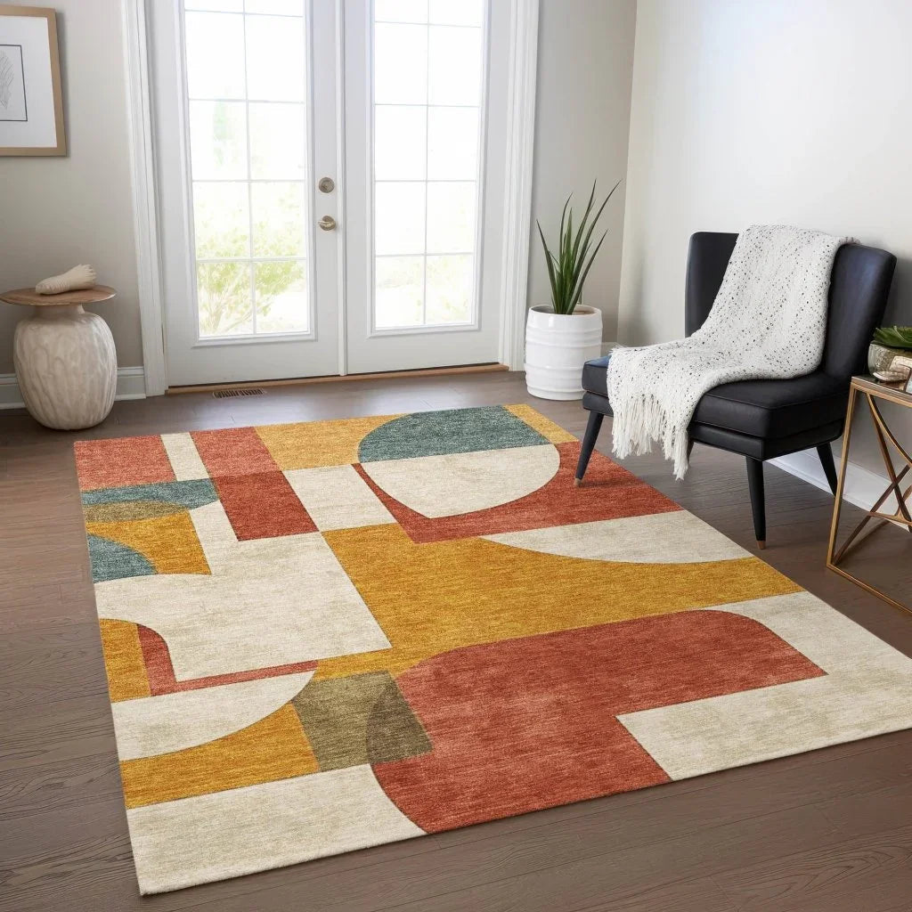 LOOMLAN Rugs Daeel Orange Washable Indoor-Outdoor Rug