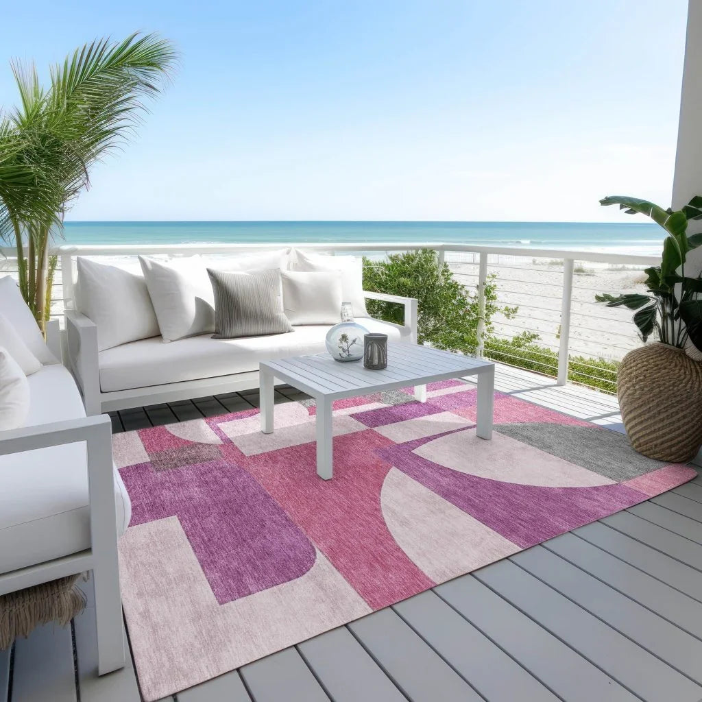 LOOMLAN Rugs Daeel Pink Washable Indoor-Outdoor Rug