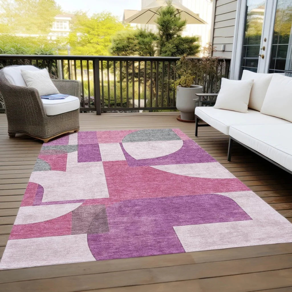 LOOMLAN Rugs Daeel Pink Washable Indoor-Outdoor Rug