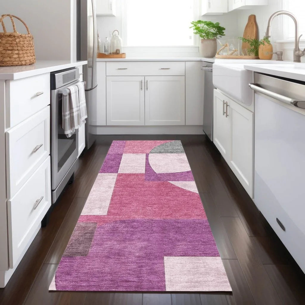 LOOMLAN Rugs Daeel Pink Washable Indoor-Outdoor Rug