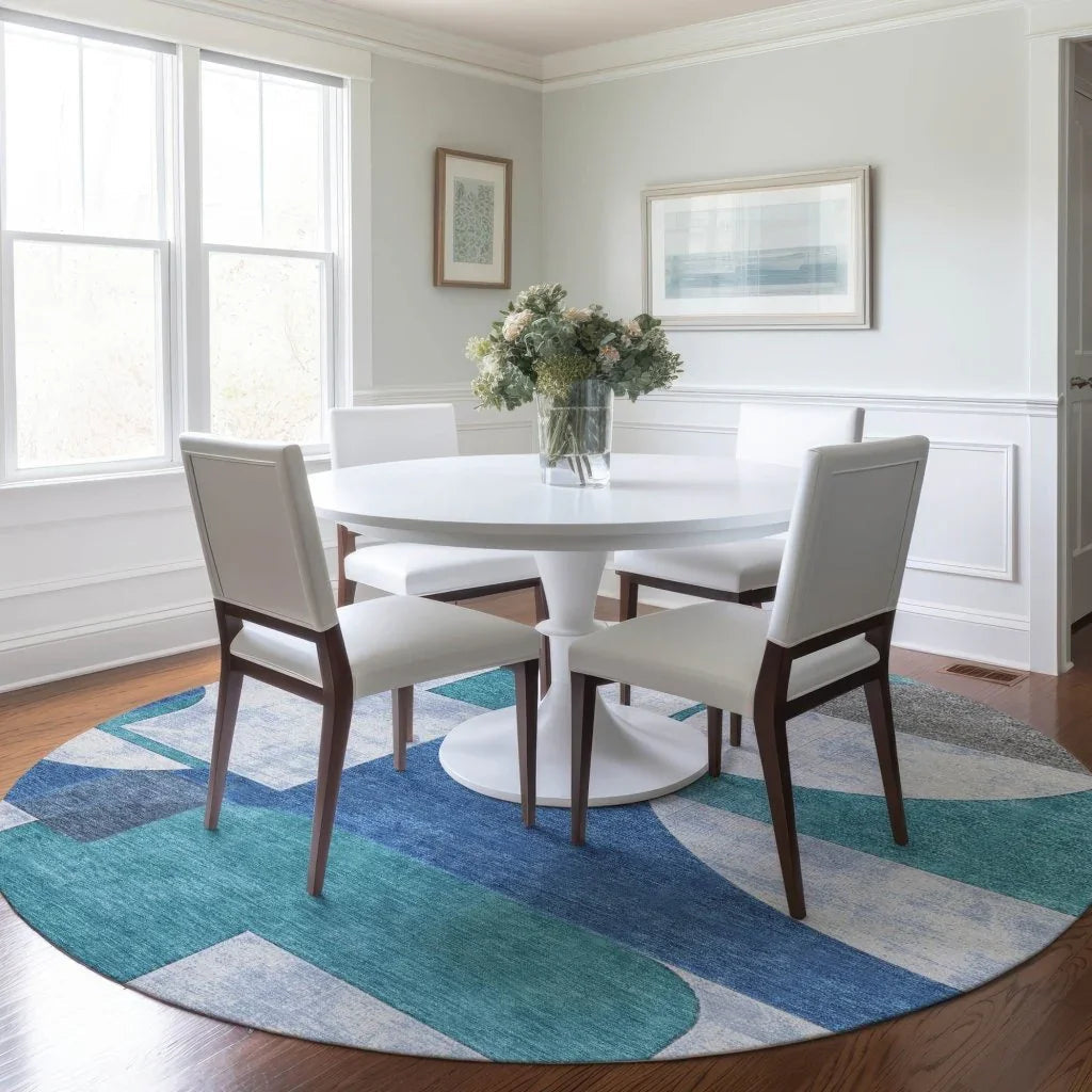 LOOMLAN Rugs Daeel Teal Washable Indoor-Outdoor Rug