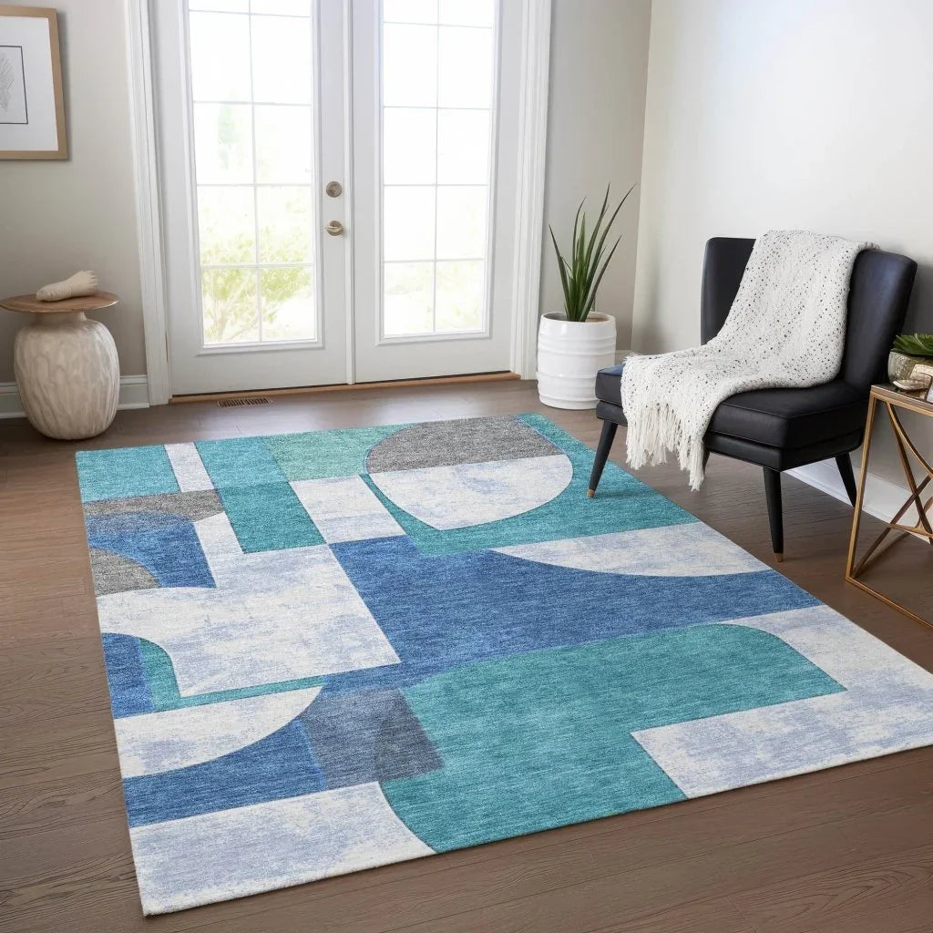 LOOMLAN Rugs Daeel Teal Washable Indoor-Outdoor Rug