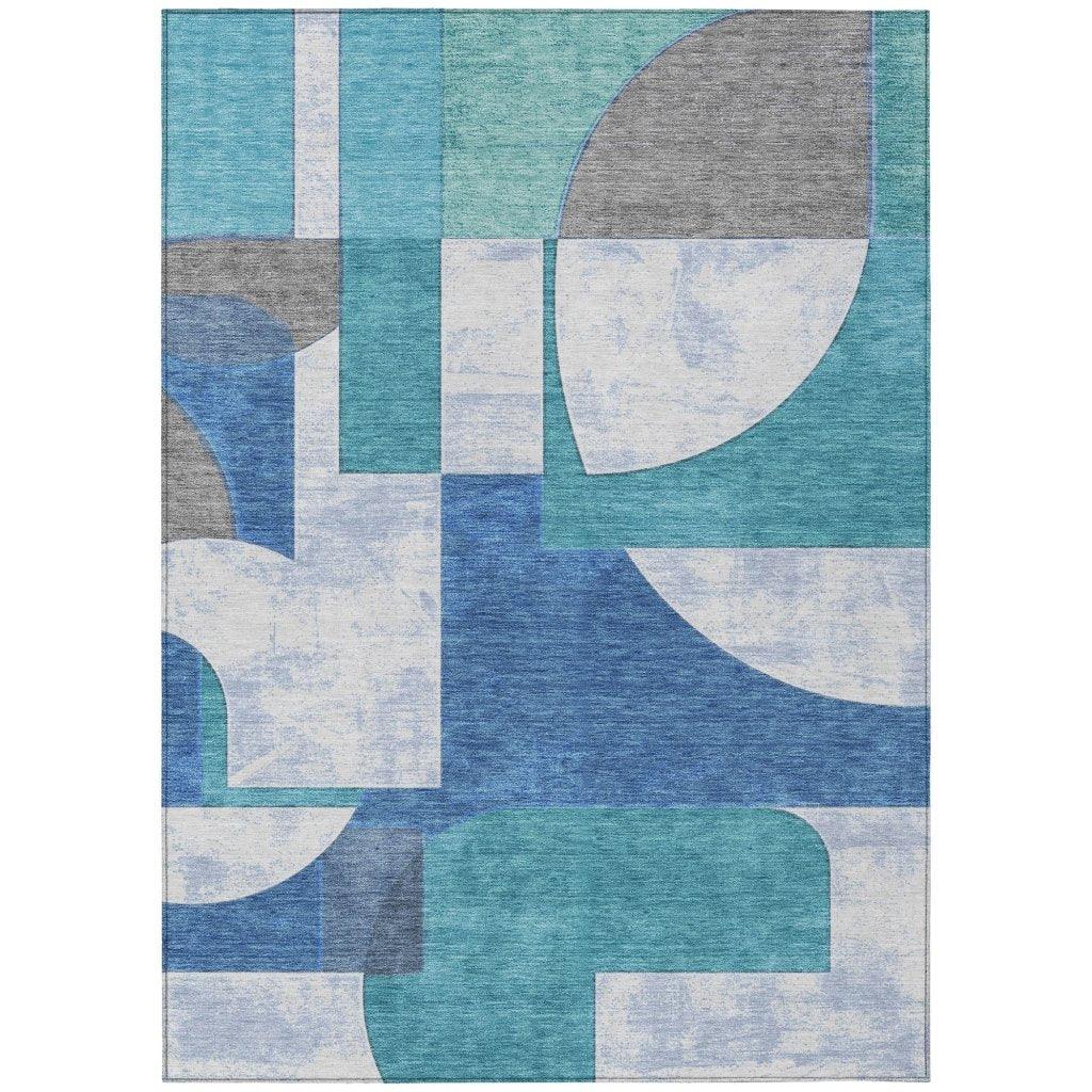 LOOMLAN Rugs Daeel Teal Washable Indoor-Outdoor Rug