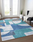 LOOMLAN Rugs Daeel Teal Washable Indoor-Outdoor Rug