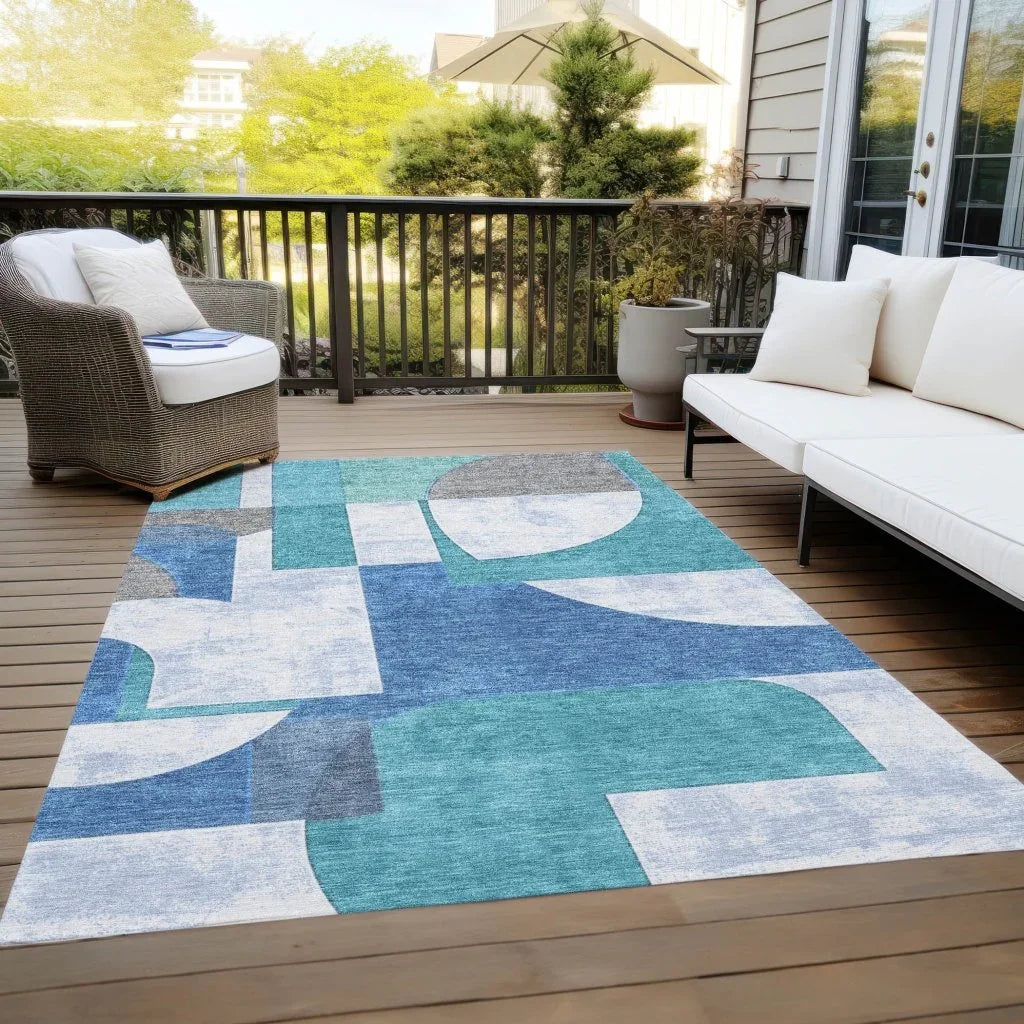 LOOMLAN Rugs Daeel Teal Washable Indoor-Outdoor Rug
