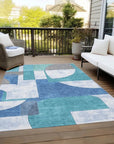 LOOMLAN Rugs Daeel Teal Washable Indoor-Outdoor Rug