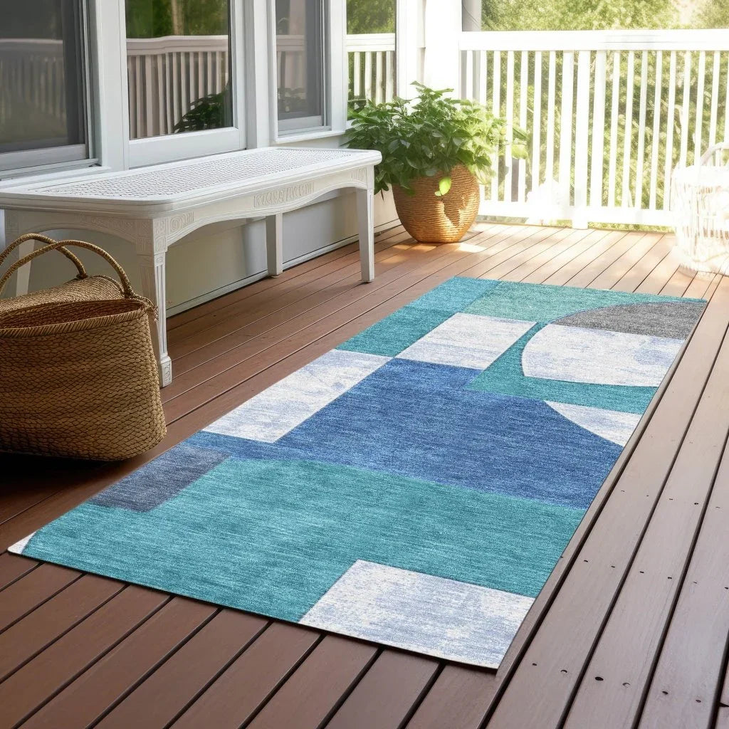 LOOMLAN Rugs Daeel Teal Washable Indoor-Outdoor Rug