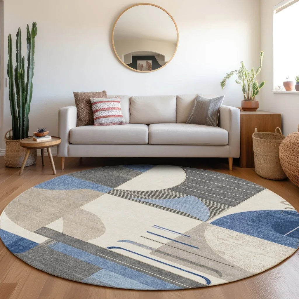 LOOMLAN Rugs Daeira Blue Washable Indoor-Outdoor Rug