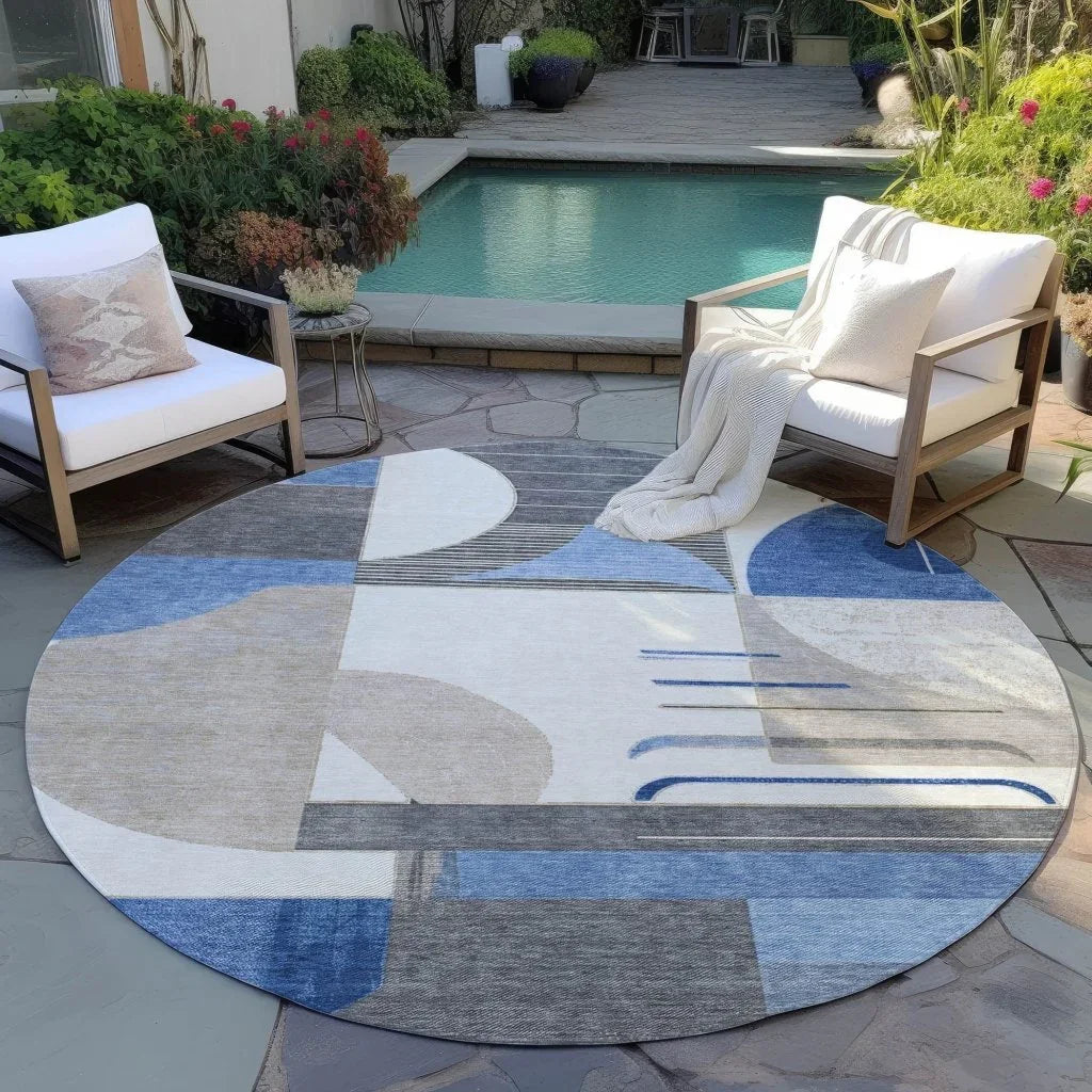 LOOMLAN Rugs Daeira Blue Washable Indoor-Outdoor Rug
